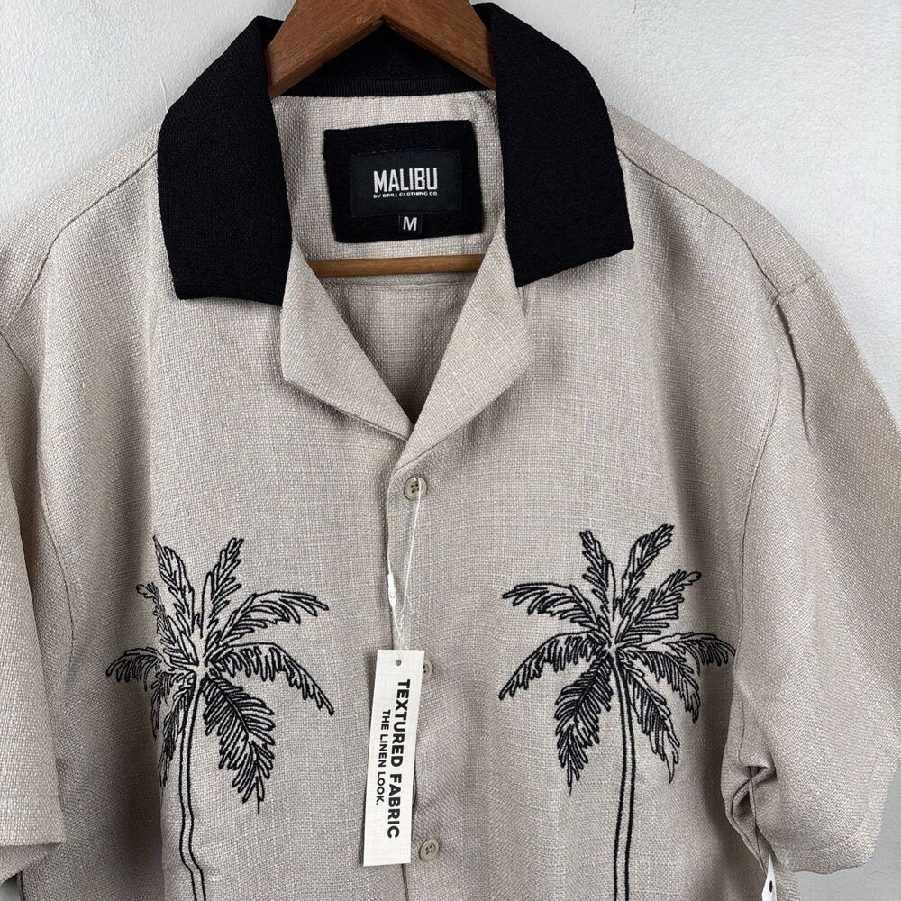 NWT Malibu By Drill Clothing Company Men Button Up Shirt, Medium Stone Textured